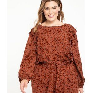 NWT Eloquii Elements Terracotta Dotted Ruffle Blouse 22